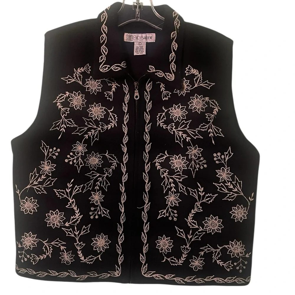 Chrysantheme vintage wool blend vest with cream embroidery. Size large GUC - Picture 5 of 9